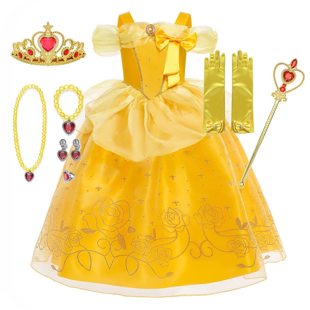 Vestido Princesa Belle Desenhos Animados Fantasia Crianças Cosplay De Festa De Aniversário