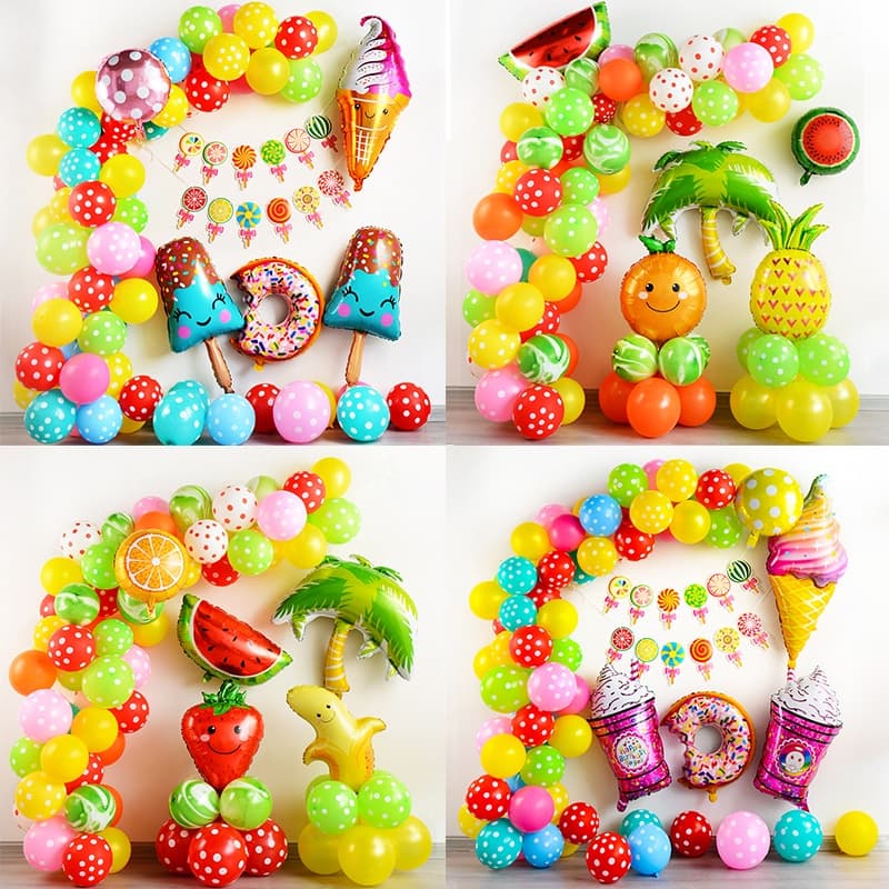 Conjunto de balões de guirlanda de frutas, 65/66/75 peças, balão de Metal cromado, rosa, feliz aniversário, verão, decor