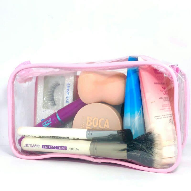 necessaire transparente e Rosa /organizadoras para viagens- Maquiagem- higiene pessoal- itens de barbear estojo e etc