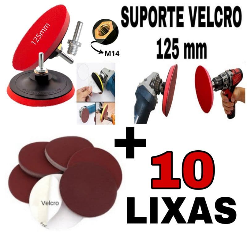 Suporte Para Disco Com Velcro + 10 Lixas 125mm Barato