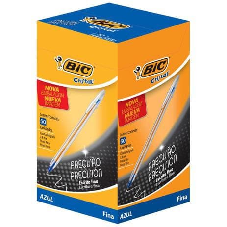 Caneta Bic Cristal Ponta Fina Caixa Com 50un De Papelaria  Para Material Escolar Canetas