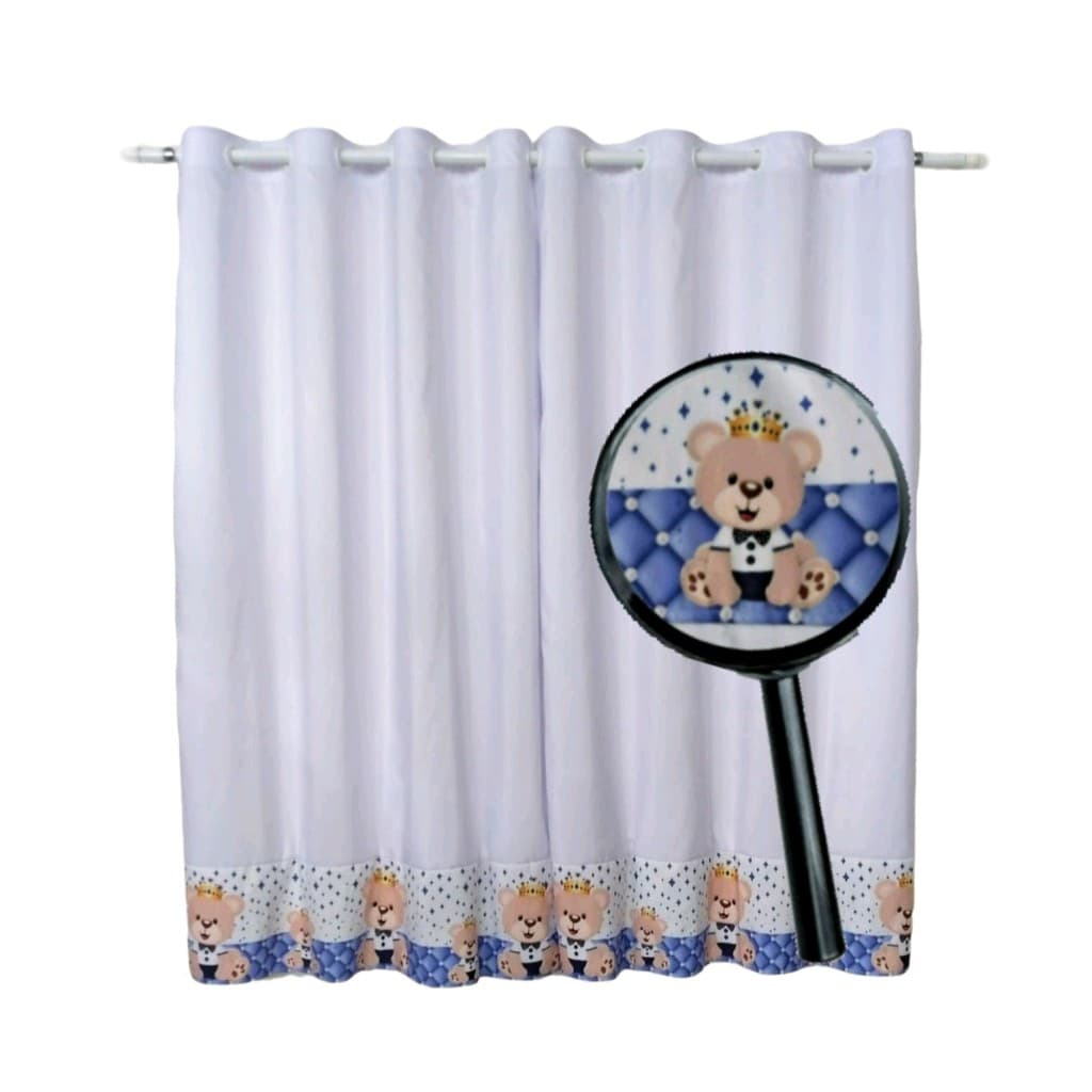Cortina Quarto de Bebe Branco com Bic Urso Realeza Príncipe  2,60 L x 1,70 A