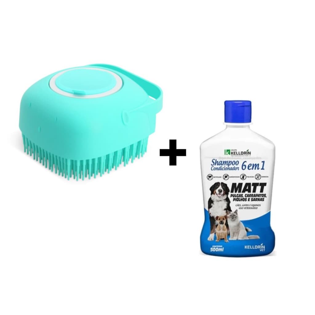 Kit Shampoo escova de banho silicone massagem banho PET. Shampoo 6 em 1 envio imediato