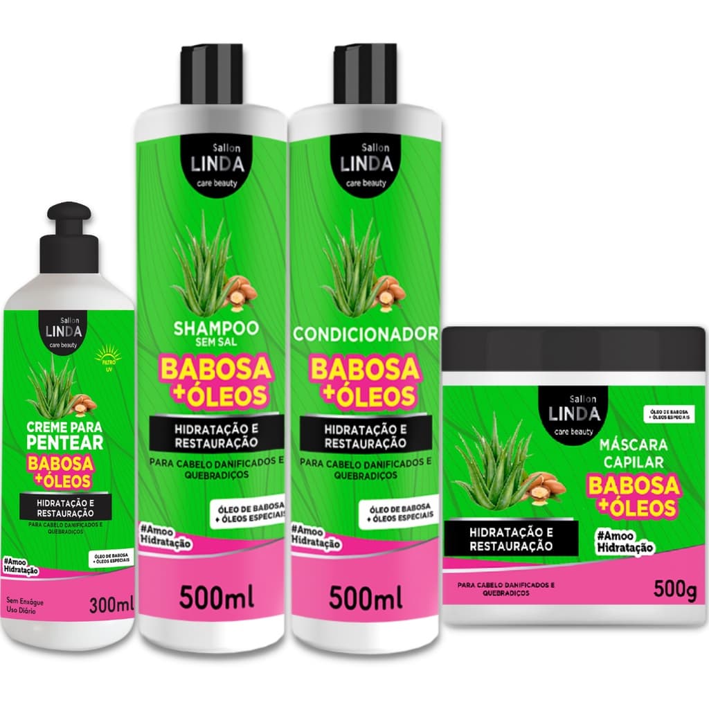 Kit Capilar Babosa + Óleos Shampoo e Condicionador + Mascara + Creme