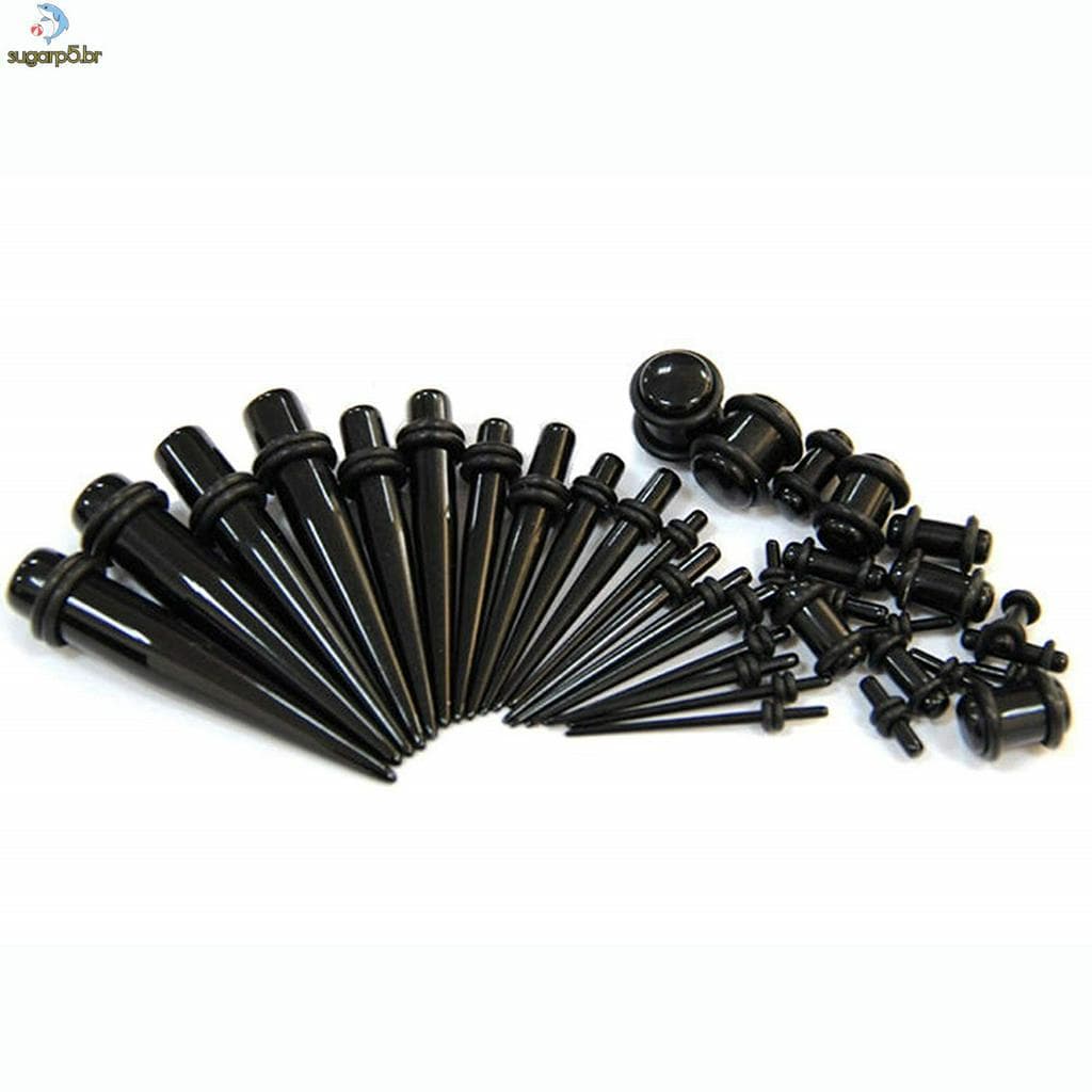Kit 18 Peças Cones De Orelha Alargador De Acrílico Brinco Maca (Preto)