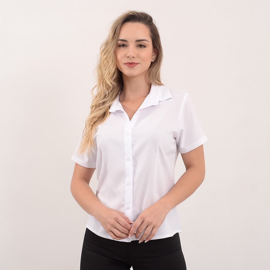 camisete  camisa social feminina manga curta gabardine passa fácil direto da fábrica