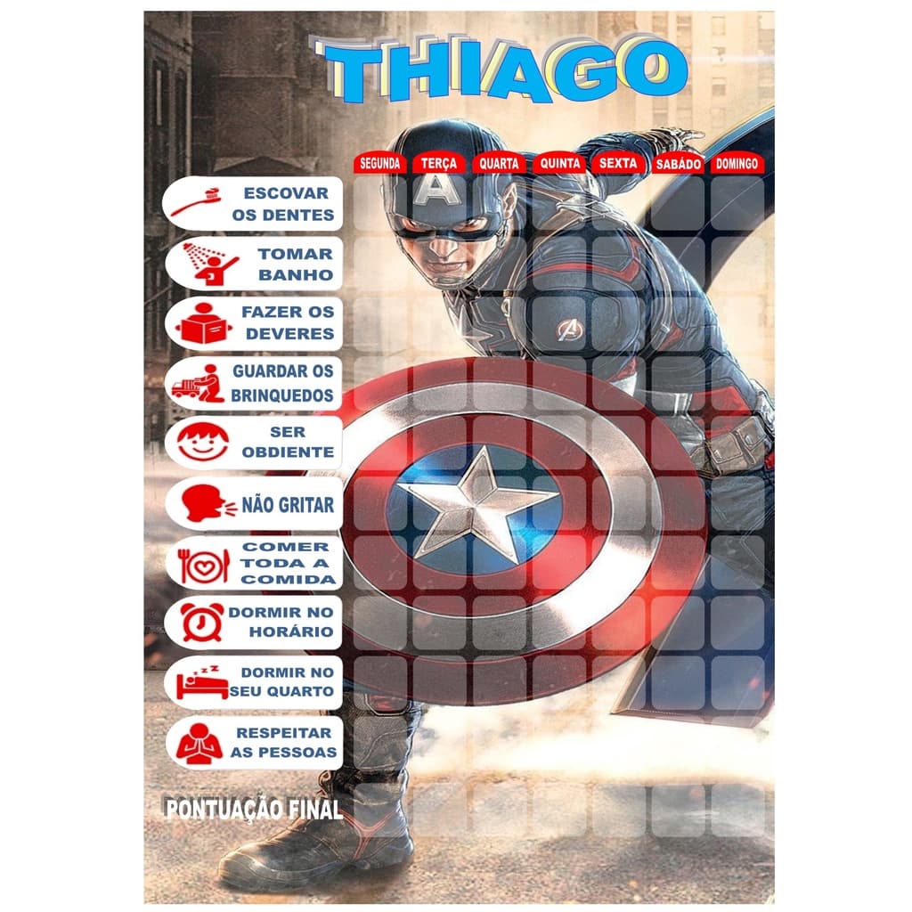 Quadro Incentivo Personalizado CAPITÃO AMÉRICA