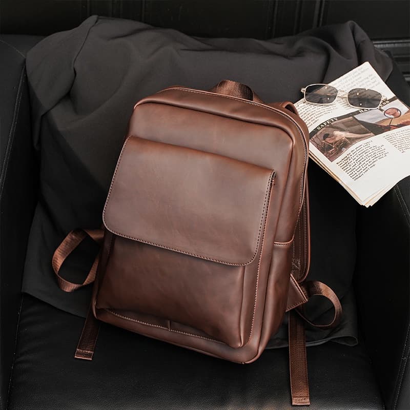 Crazy Horse Couro Homem Bolsa Para Laptop Retro Homens Mochilas Moda Escolar Viagem Bagpack