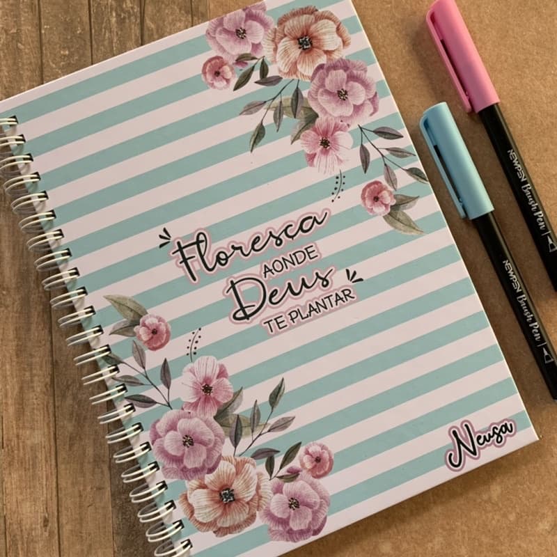 Caderno de oração devocional floresça onde Deus te plantar azul - Estudo Bíblico