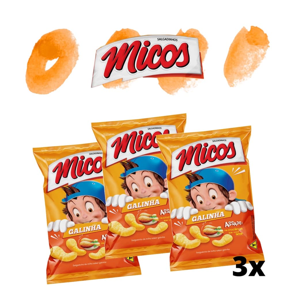 Petiscos Salgadinhos Micos Kit Com 3 Unidades - Sabores Sortidos