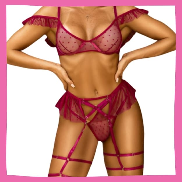 Conjunto sem bojo em tule poa manga ciganinha