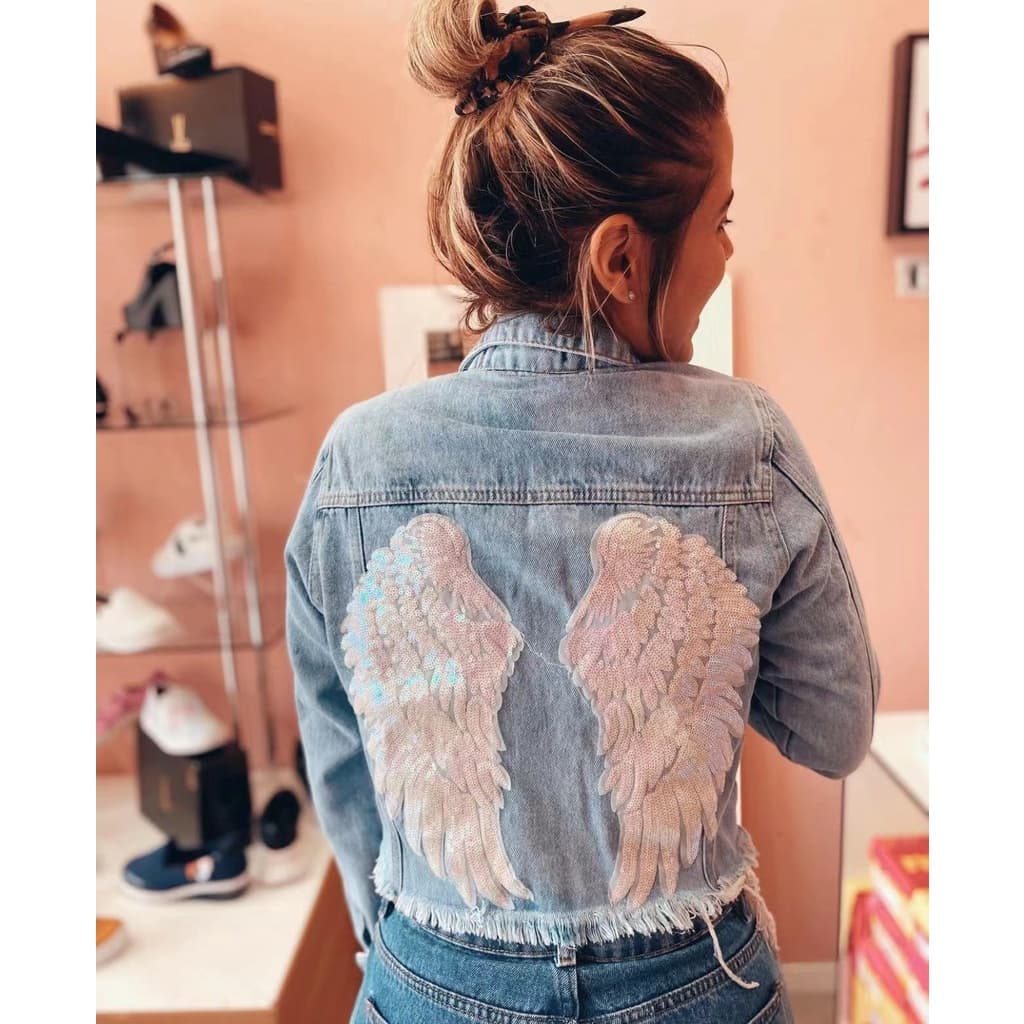 Jaqueta jeans Feminina com Asa moda