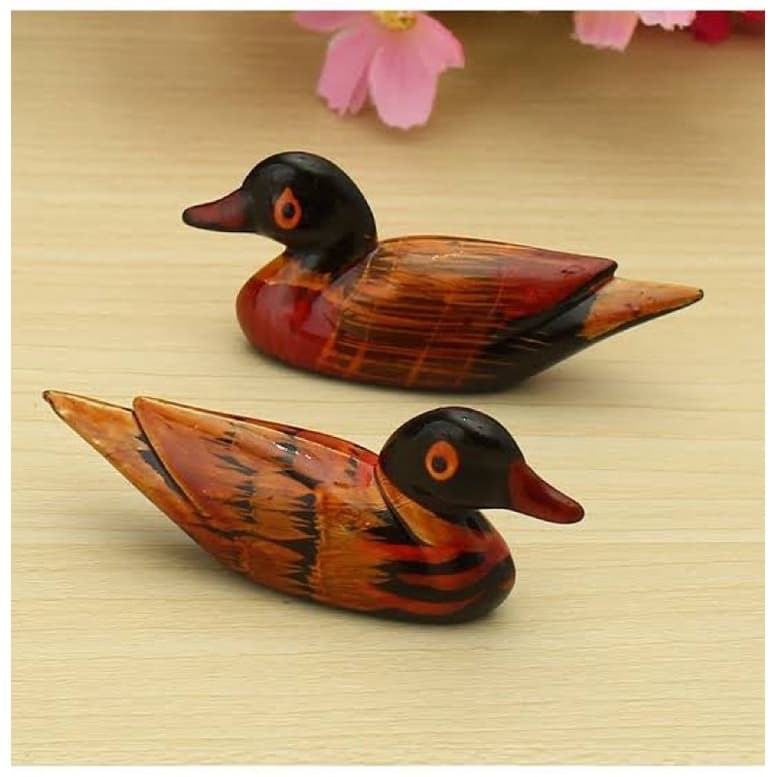 Casal Pato Mandarim Miniatura Ornamento Pequeno Jardim ,Decoração Para O Lar , Descanso para Hashi