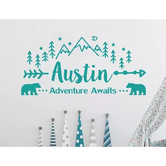 Adesivo Decorativo Montanhas Floresta + Nome