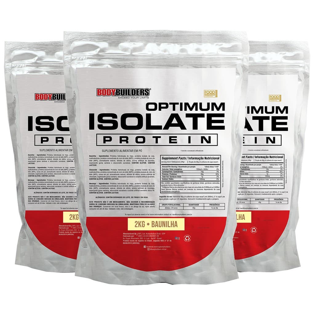 Kit 3x Whey Protein Isolado Optimum Isolate 2kg - Ganho de Massa Magra - Bodybuilders