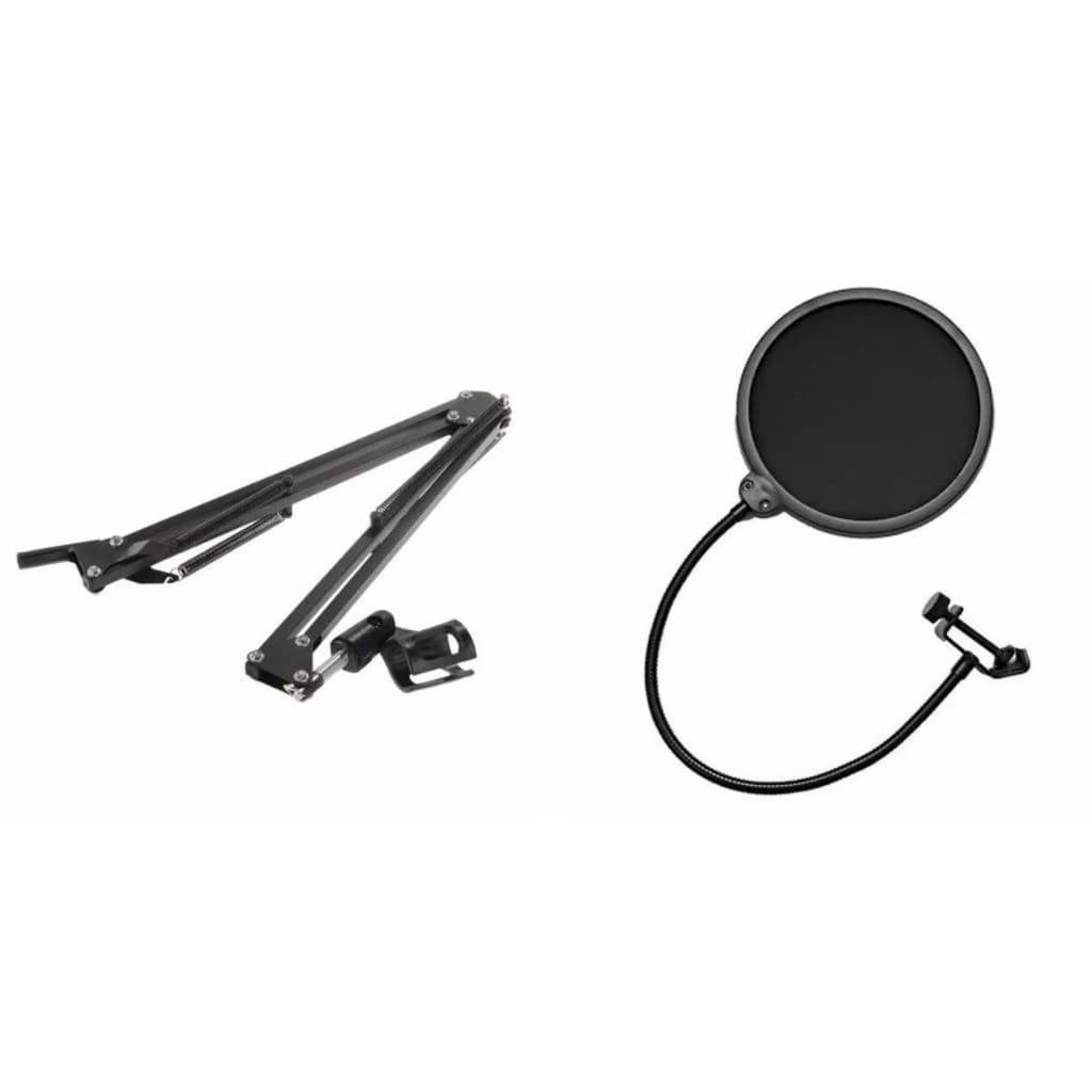 Kit Pedestal Suporte Mesa Articulado Microfone + Pop Filter