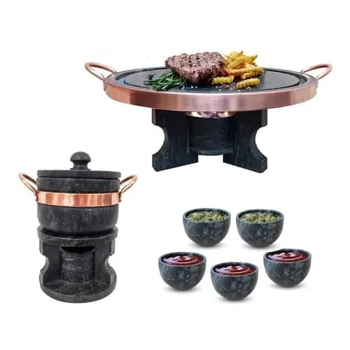 Fondue 37 Pedra Sabão + Fondue 500ml + 5 Tigelas