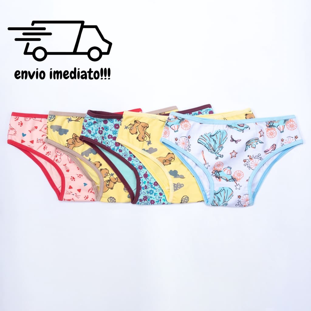 Calcinha Infantil Criança Algodão Cotton com vies Kit 5 ref 505