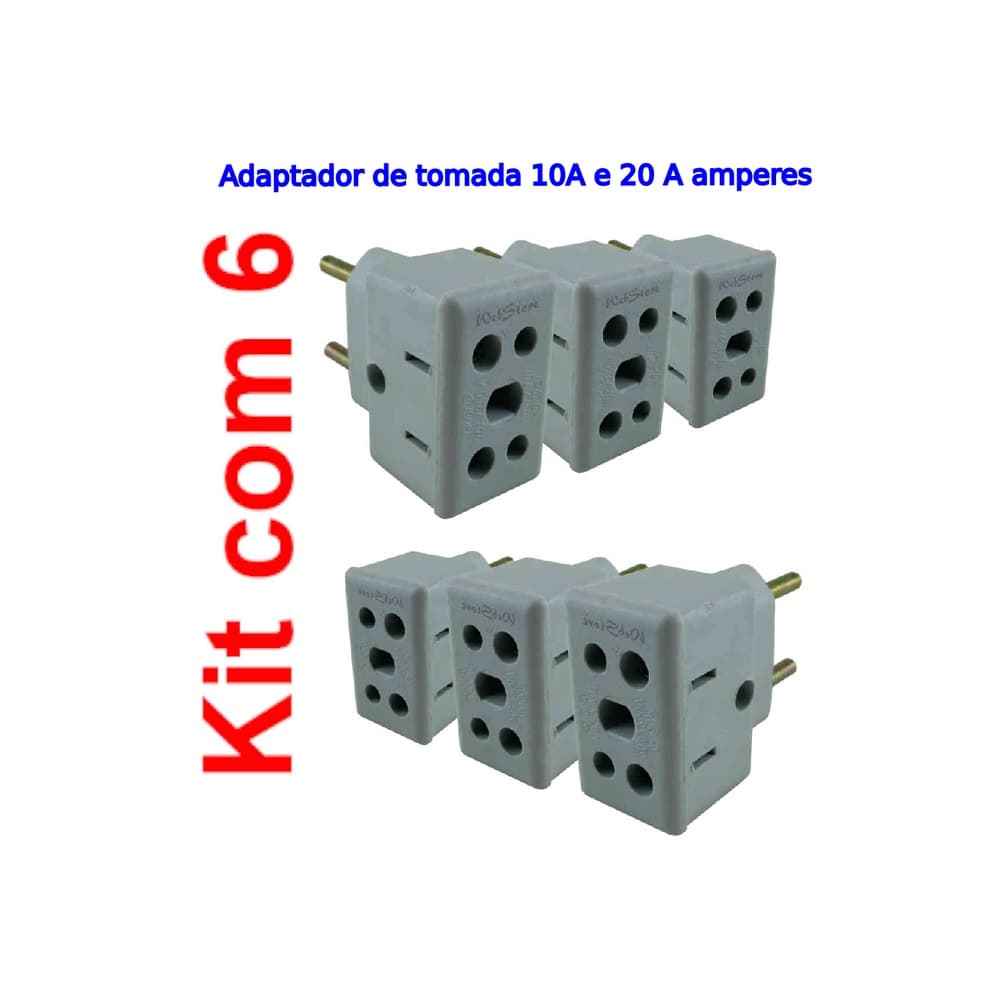 Adaptador de tomadas Universal 10A e 20A Kit 6 un