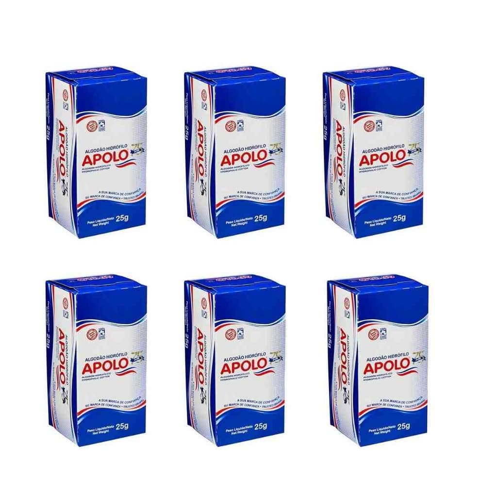 Kit com 06 Caixinhas de Algodão Hidrófilo Apolo 25g