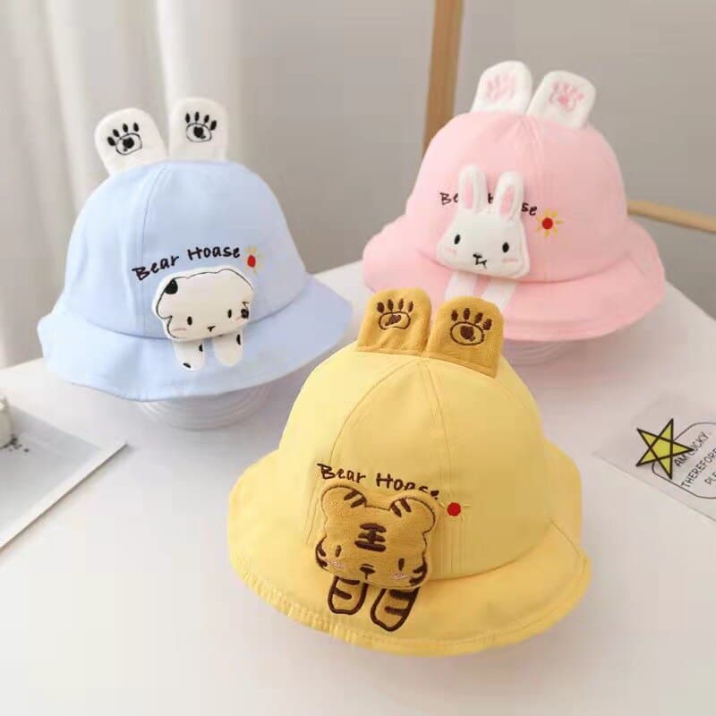 Chapéu Infantil De Algodão Puro Com Orelha De Desenho Para Bebês/Meninos/Meninas/Verão