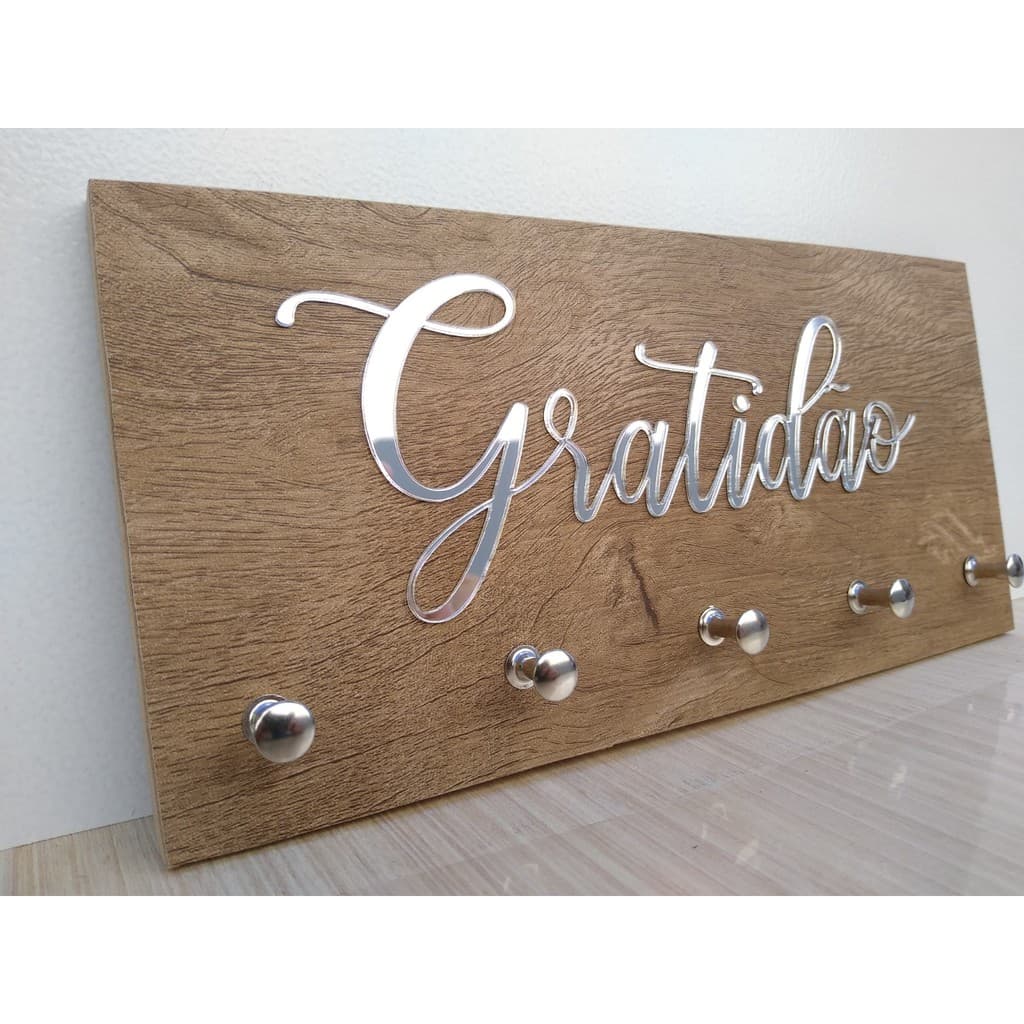 Porta Chaves Premium Gratidão Alto Relevo 25x12cm Premium! Prata Rustico!