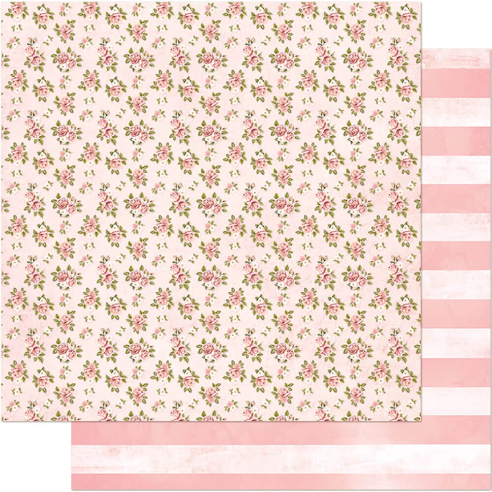 Papel Para Scrapbook Dupla Face Flores/Listras Litoarte SD-381 30,5x30,5