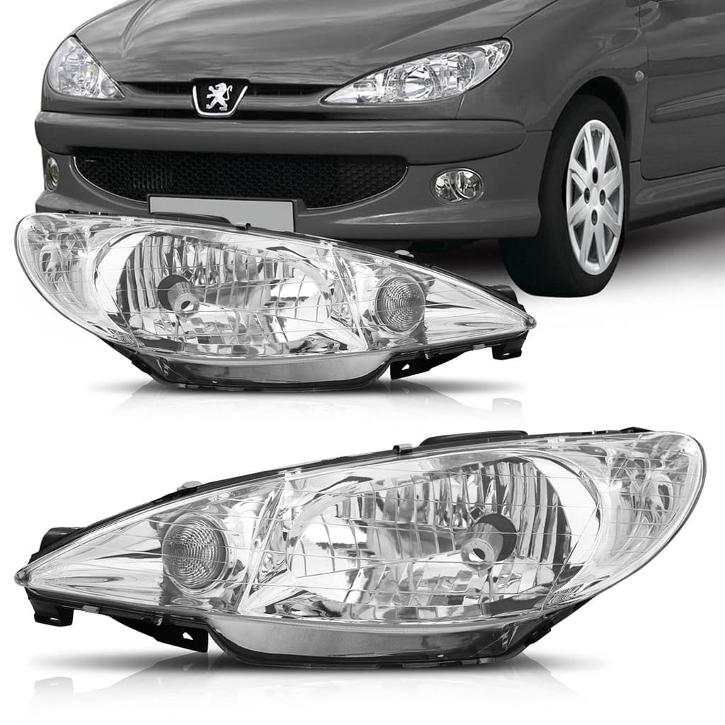 Farol Peugeot 206 2001 2002 2003 2004 2005 2006 2007 2008 2009 2010 Foco Simples Cromado