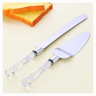 Kit Conjunto Espátula e Faca Para Bolo Torta E Pães Talheres Tipo Cristal em Inox Cabo Acrílico