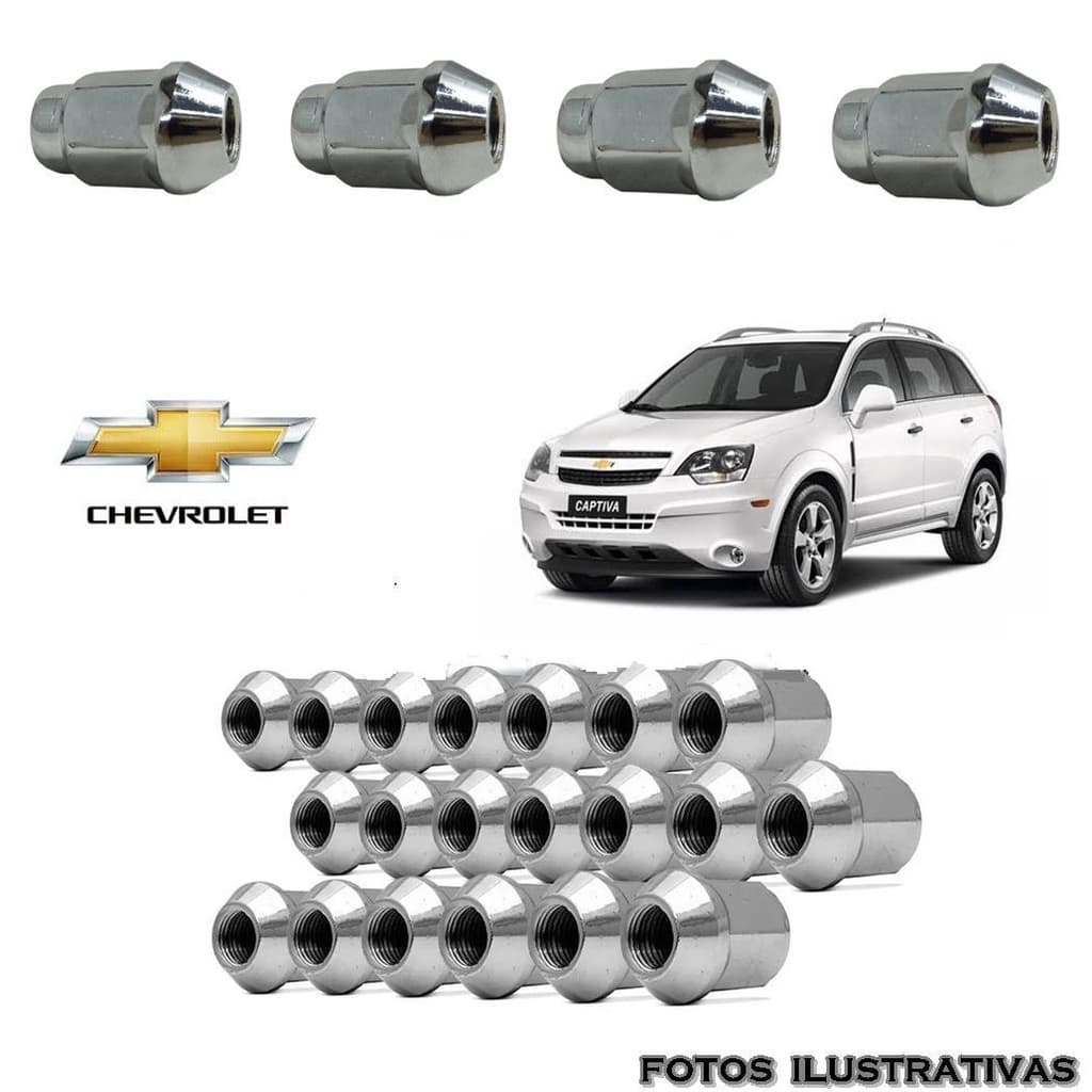 Jogo 20 Porcas Cromadas Roda Liga Leve Chevrolet Captiva / Cruze / Tracker  Top