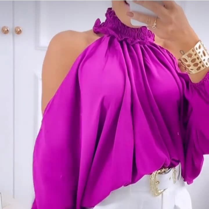 Blusa Feminina Abertura nos Ombros Duna Viscose  Manga Longa