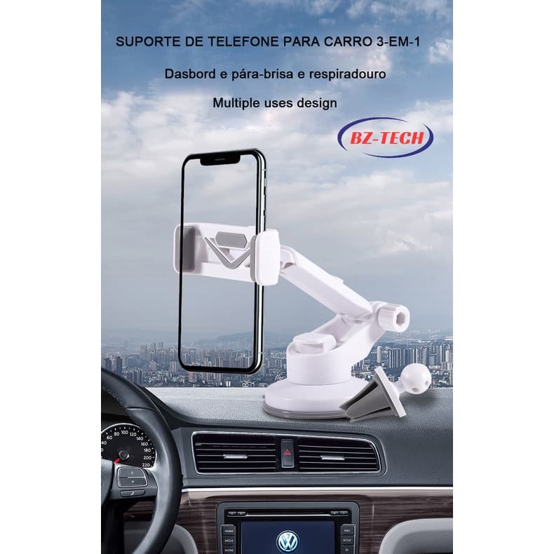 suporte para celular de carro com ventosa resistente firme haste ajuste prolongável rotação 360 base universal veicular ar condicionado