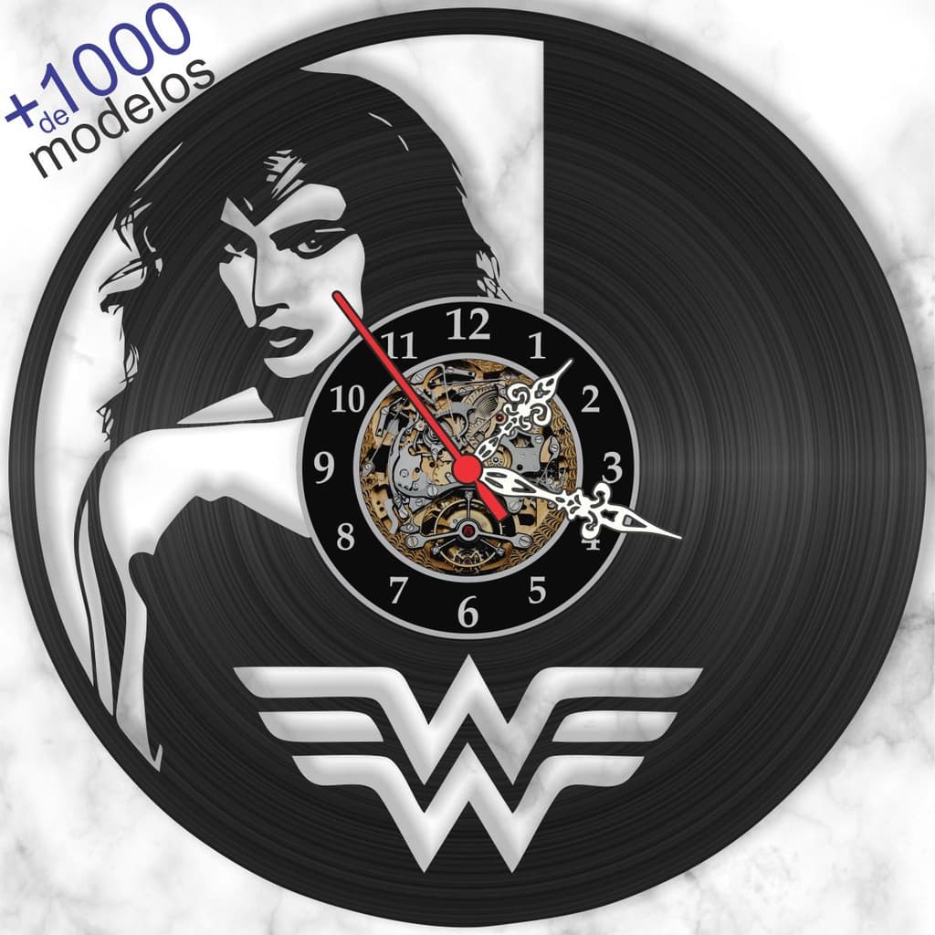 Relogio Disco de Vinil de Parede Herois Mulher Maravilha Liga Da Justiça LP ilustrado