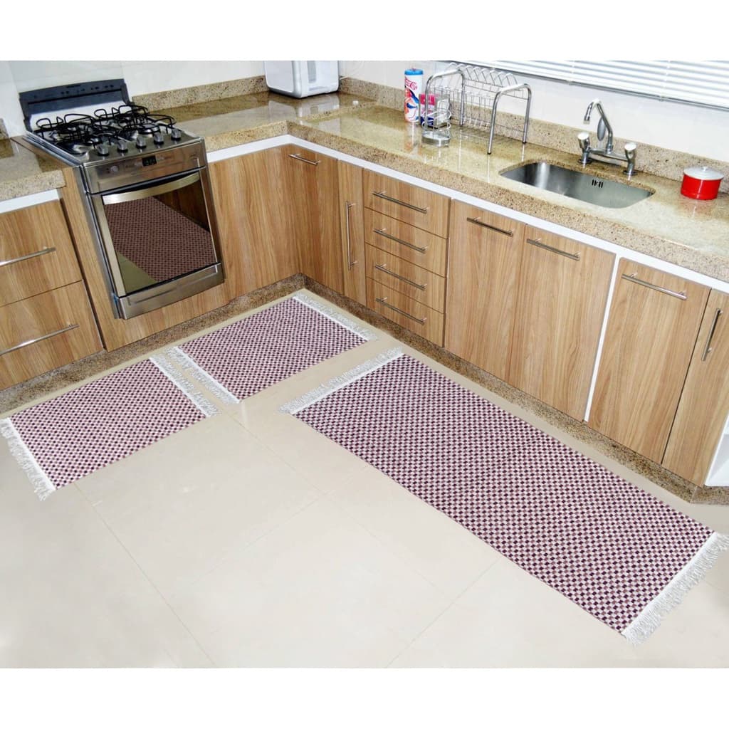 Kit Tapetes Para Cozinha Passadeira Geométrica Escandinava algodão tear