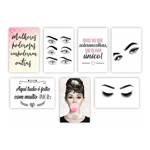 Kit Quadros Decorativos 7 Peças Para Salão De Beleza Sobrancelhas Feminino Design De Sobrancelhas Maquiagem Frase
