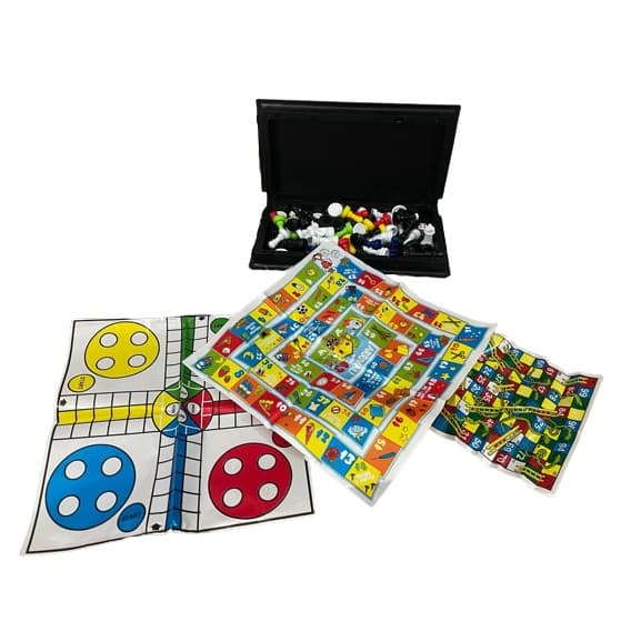 Jogos de tabuleiro 5 em 1 - Ludo  Xadrez Jogo do Ganso Jogo de escada e Damas