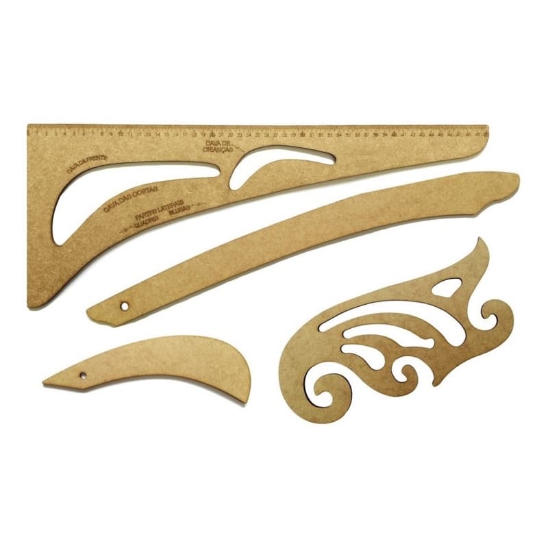 Kit Régua Conjunto Costura Modelista Profissional 4pçs Mdf Promoção pachwork br