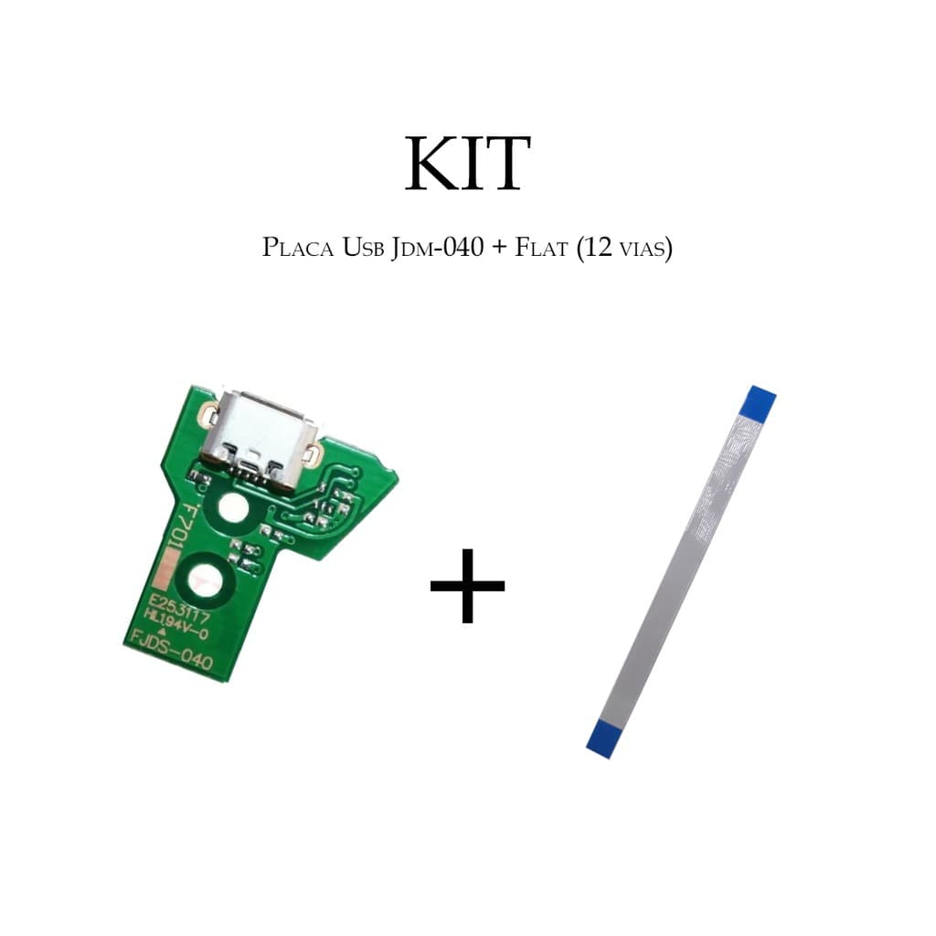 Kit Reparo Controle Ps4 Placa Usb Jds-040 + Cabo Flat 12 Vias
