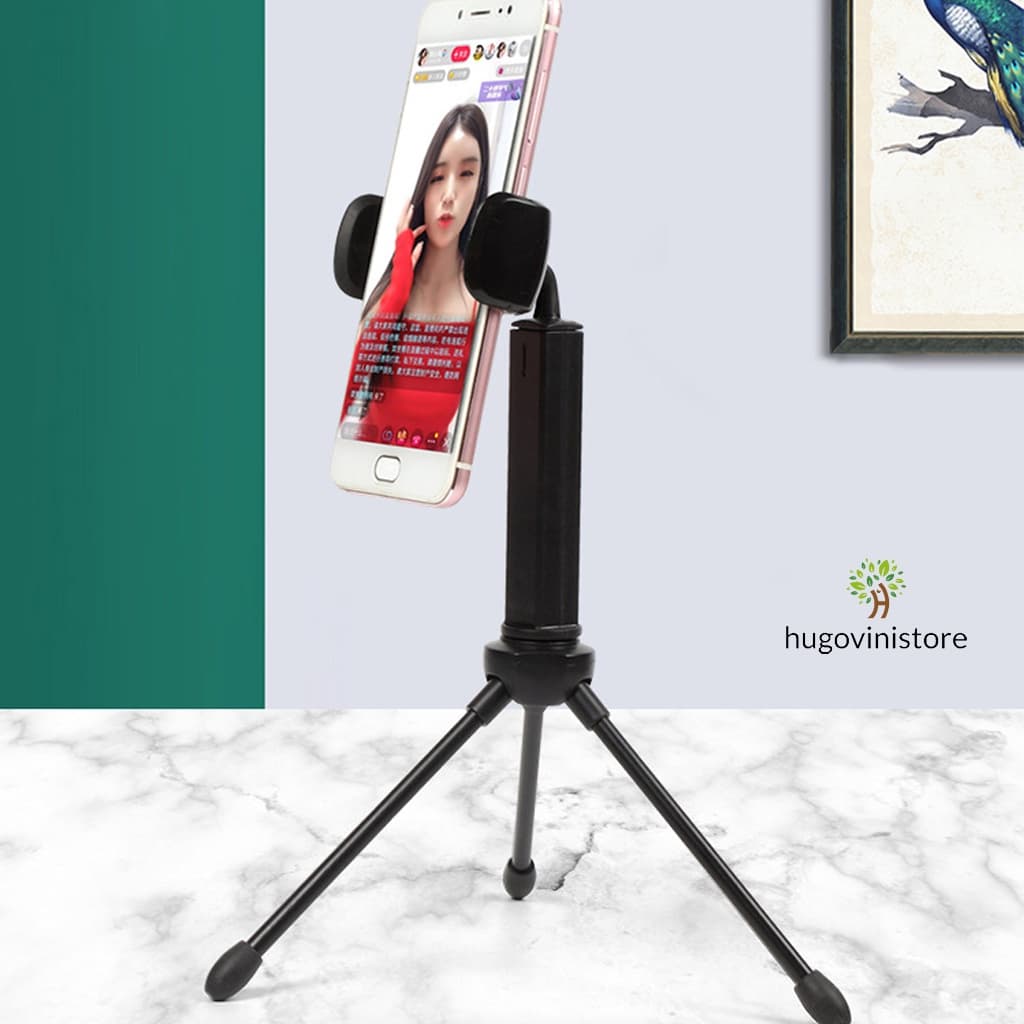 Tripe de Mesa para Celular com Regulagem de Altura até 27.5cm Rotação 360º Suporte p/ Modo Horizontal e Vertical