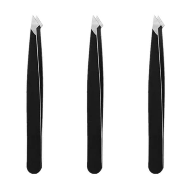 KIT 3 Pinças Inox BLACK Profissional Designer de Sobrancelhas Pontas chanfradas