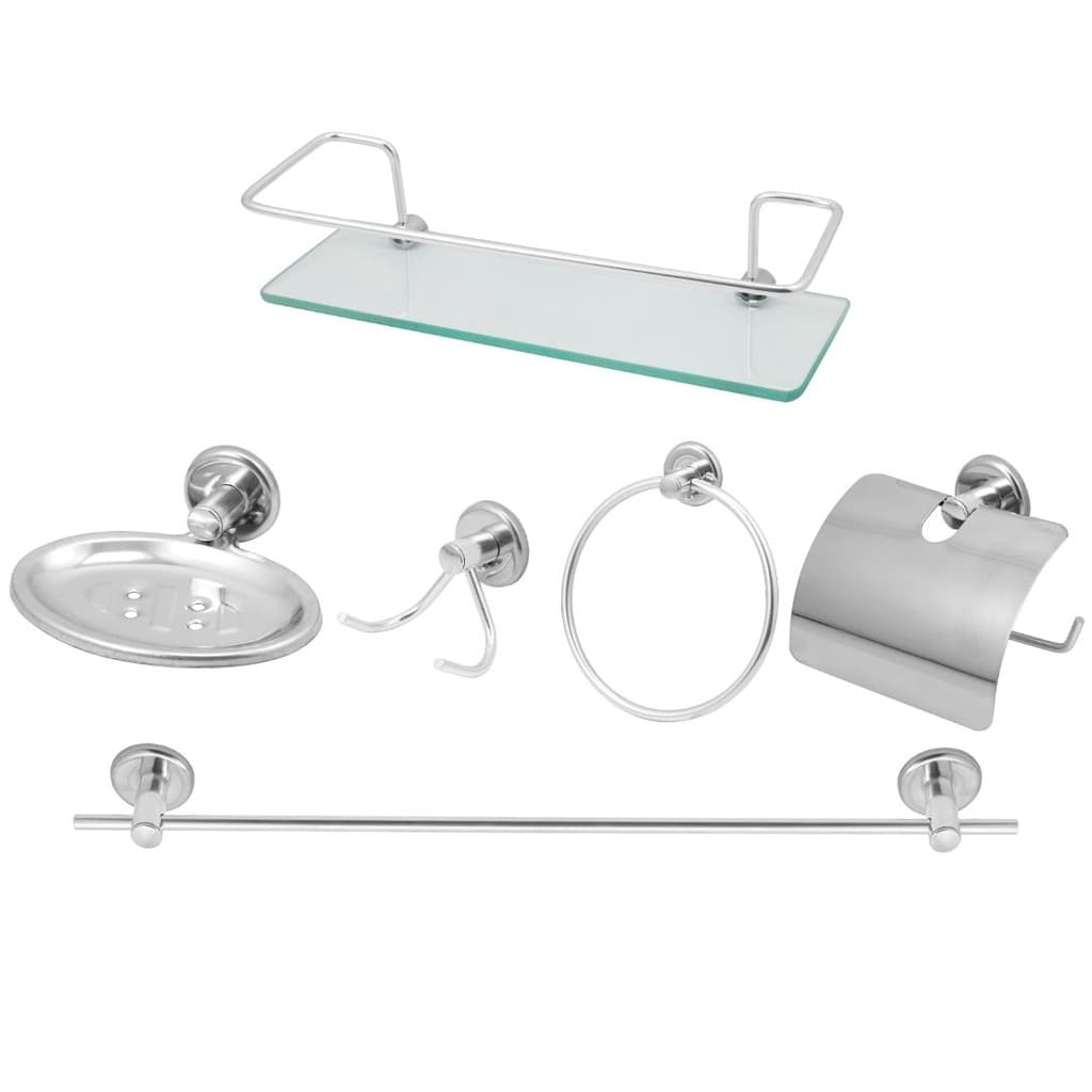 Kit Acessório Para Banheiro Aço Inox 6 Peças Com Porta Shampoo Reto