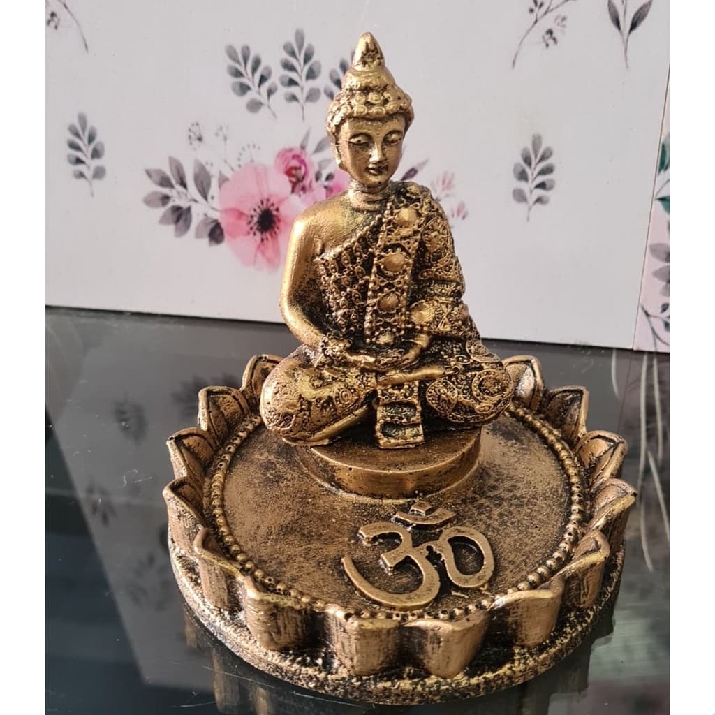 Incensario Buda Hindu Vareta Símbolo Om na Flor de Lotus em Resina Lançamento