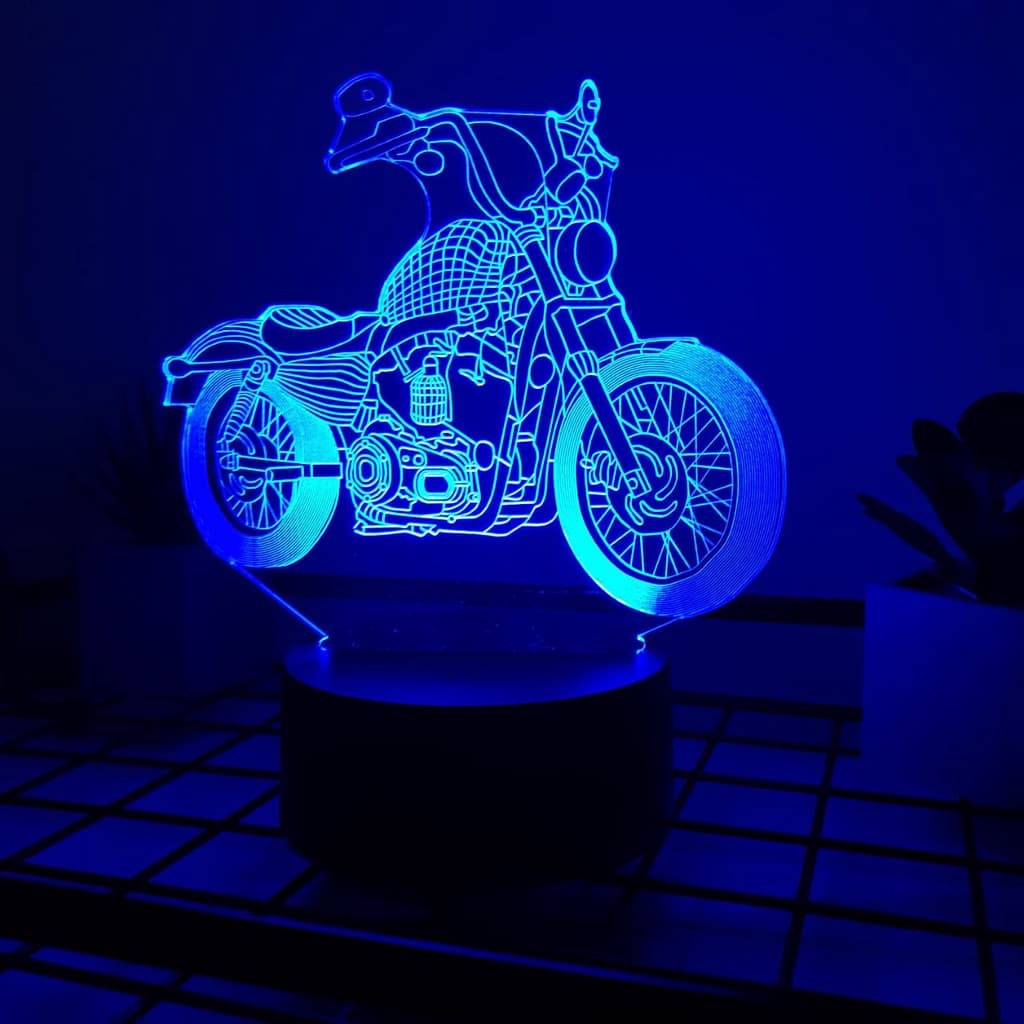 Luminária abajur de mesa, estilo 3D, moto, motociclista, motoqueiro, muda de cor,7 cores diferentes