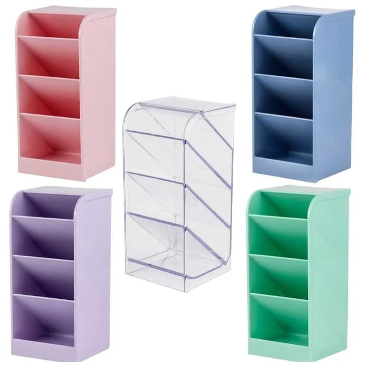 Organizador De Mesa Diagonal Porta Caneta gavetas prateleiras Multiuso Mesa Escritório Azul Rosa Verde Cristal Roxo cane