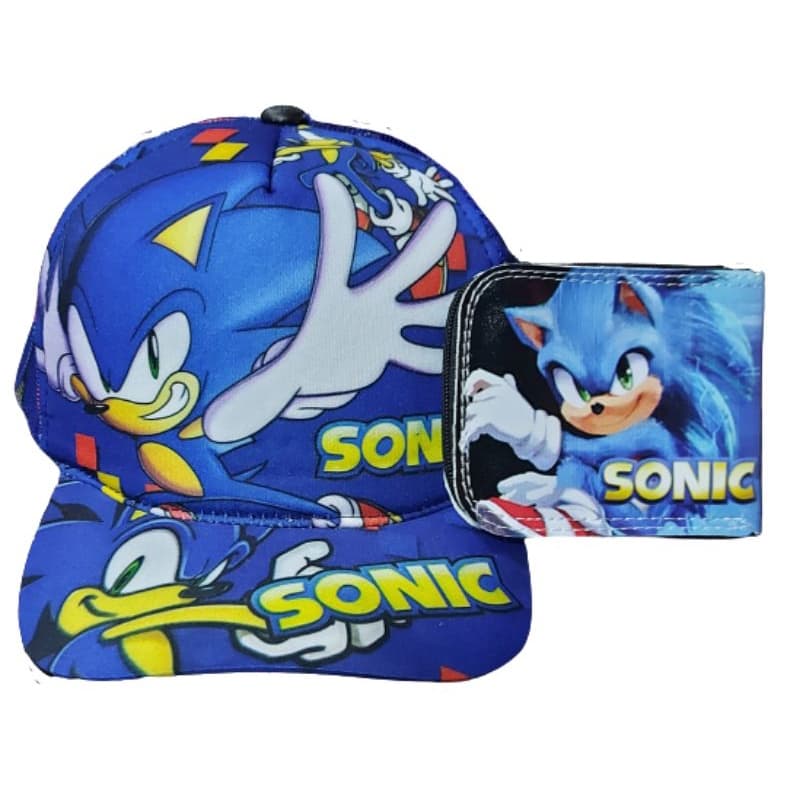 Kit Boné e Carteira Sonic o filme infantil Trucker pronta entrega