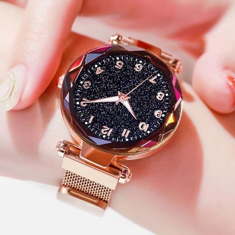 Relógio Feminino Céu Estrelado Brilhante Strass Pulseira Magnética