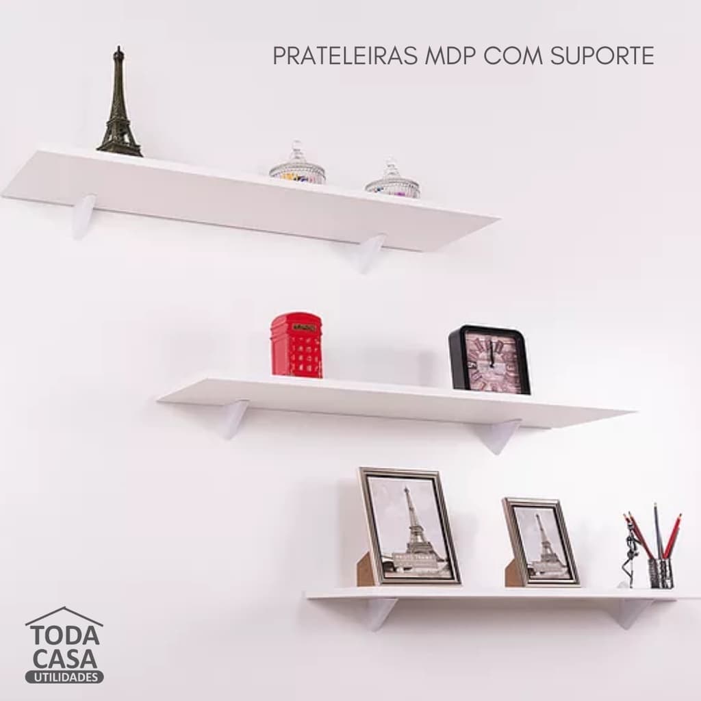 Prateleira Decorativa Para Livros 30x60 Branco com suporte - Prateleira Madeira, Pratefix