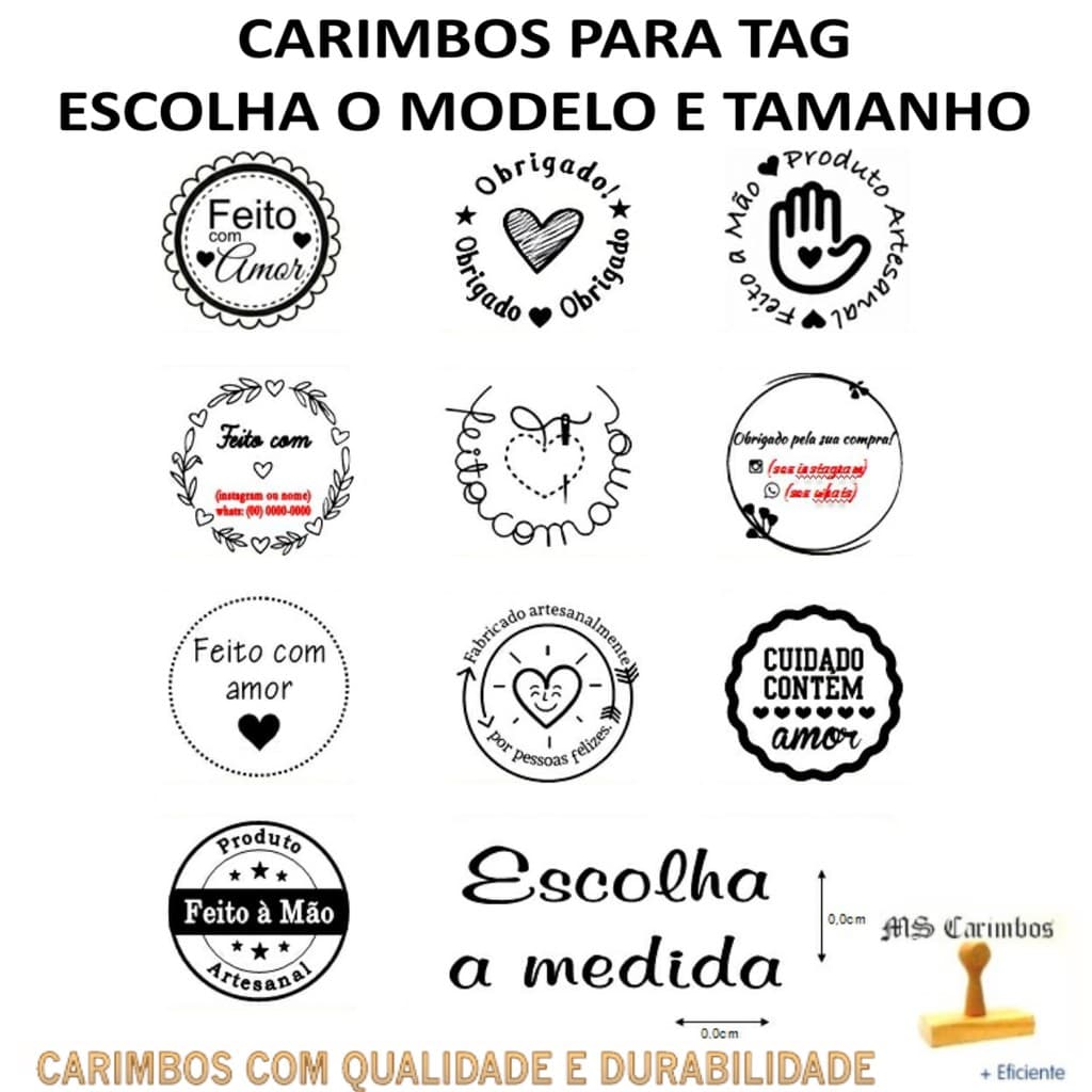 Carimbos Para Tags, Modelos e Tamanhos Para Escolher, Sem Carimbeira. ENVIO RÁPIDO.