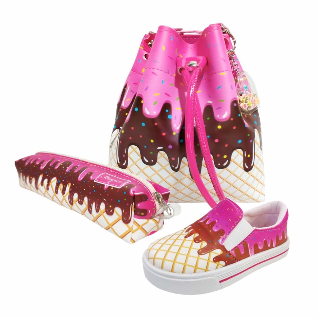 Kit Infantil Feminino Bolsa Infantil Tênis Infantil Feminino Casual e Estojo Sorvete Magicc Kids (003-067)