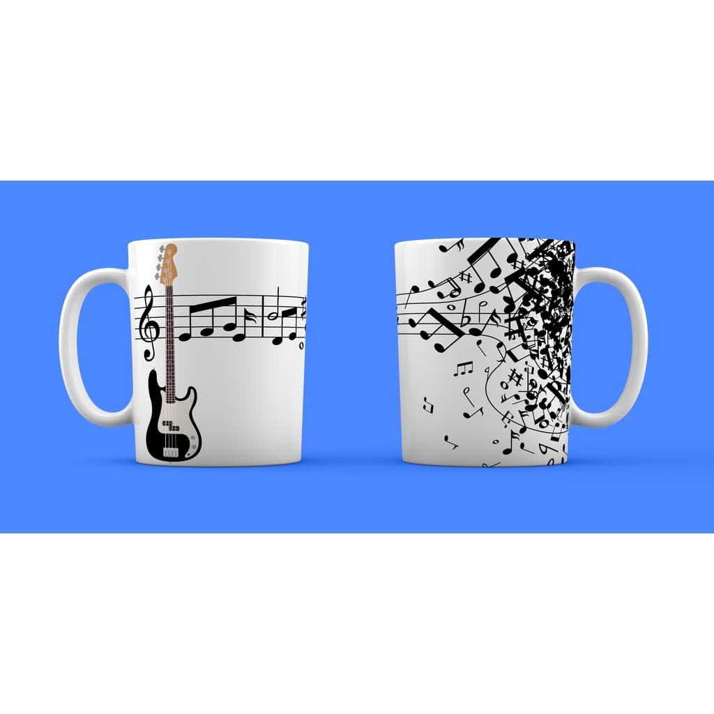 Caneca Branca Música Personalizado Baixo Contra-Baixo Notas Musicais